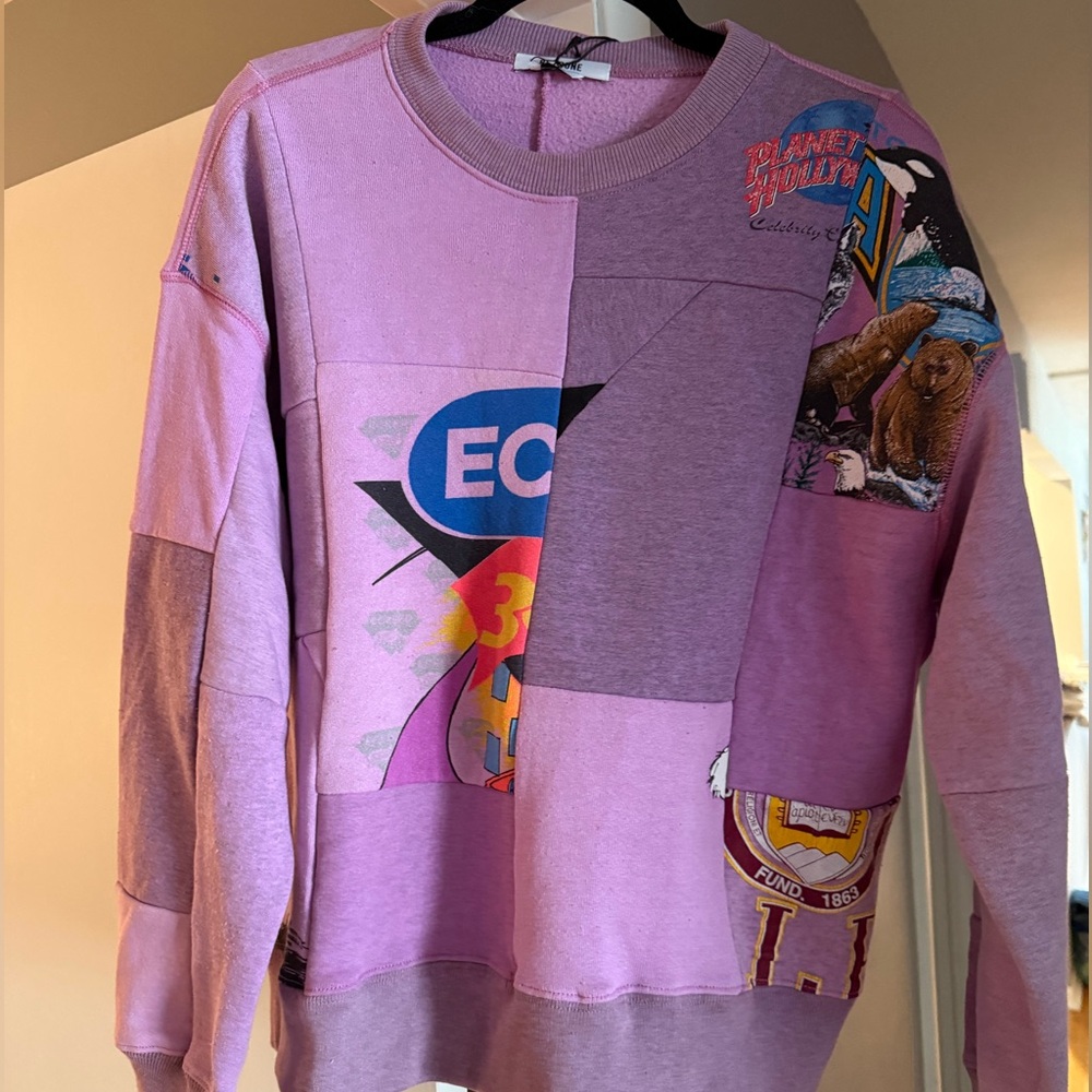 Re/Done Upcycled Patched Sweatshirt. Size L.